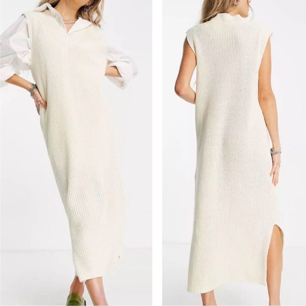 Eloquii Cream Ribbed V-Neck Sweater Dress — Sleeveless Tunic | Plus Size 26/28